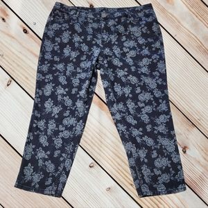 Women's Liz Claiborne Flower Print Ankle Cropped Jeans Sz 20W
